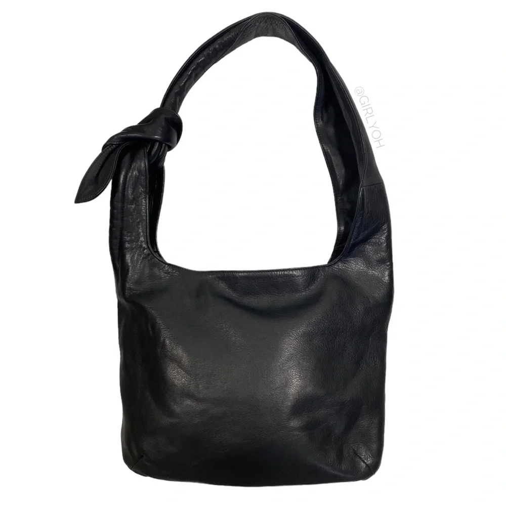 LUPO Slouchy Knotted Strap Oversized Hobo Black Leather Bag - Picture 1 of 9
